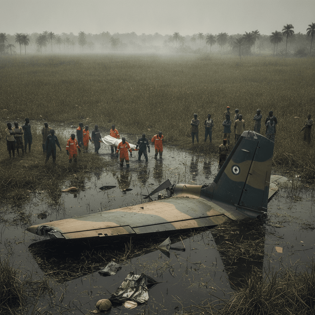 Nigeria mourns 32 killed as military plane crashes into swamp