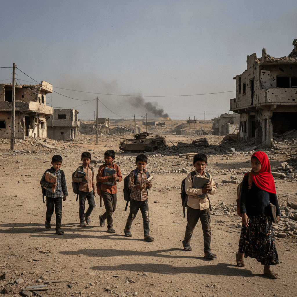 Children brave snipers and mortars to go to school near Yemen front line 