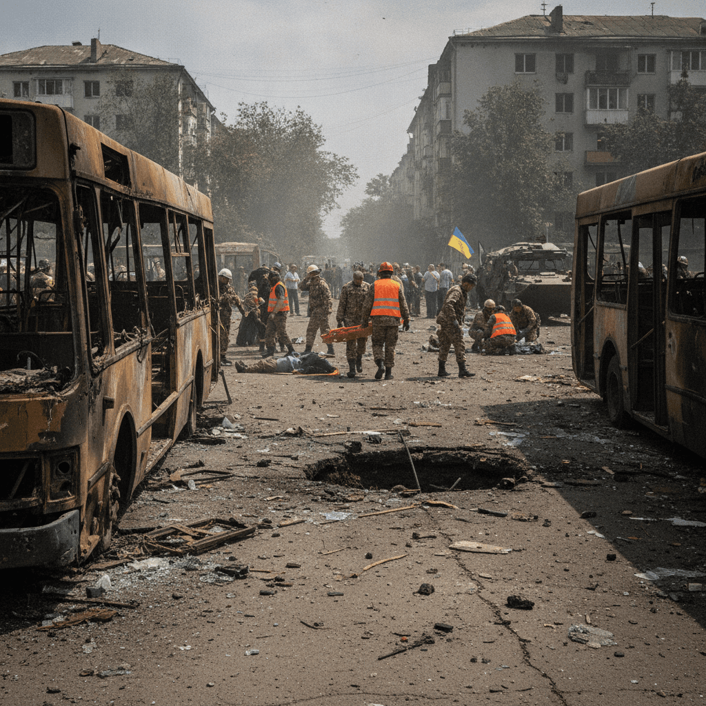 Russian strike on buses kills 33, say officials, as deadly attacks on Ukraine surge
