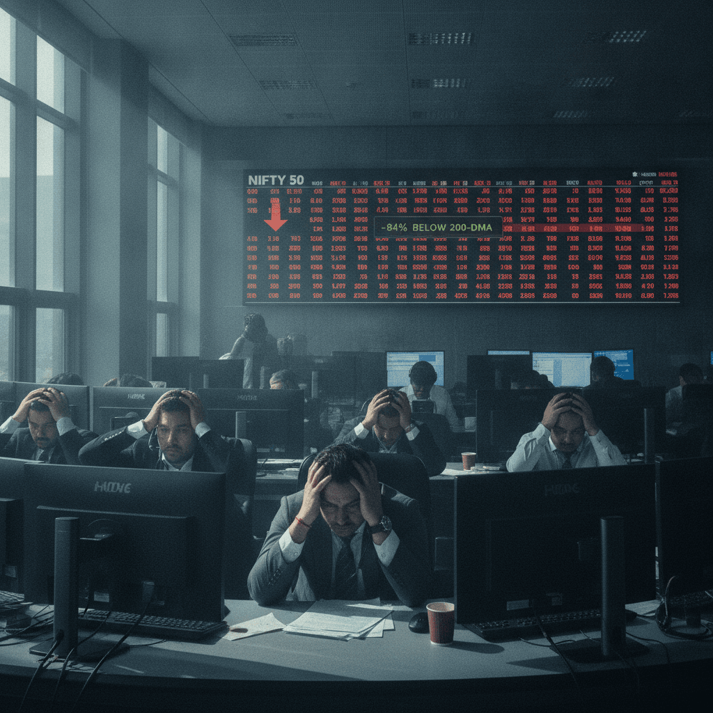 Largecaps bear brunt of selloff as 84% of Nifty50 stocks slip below 200-DMAs