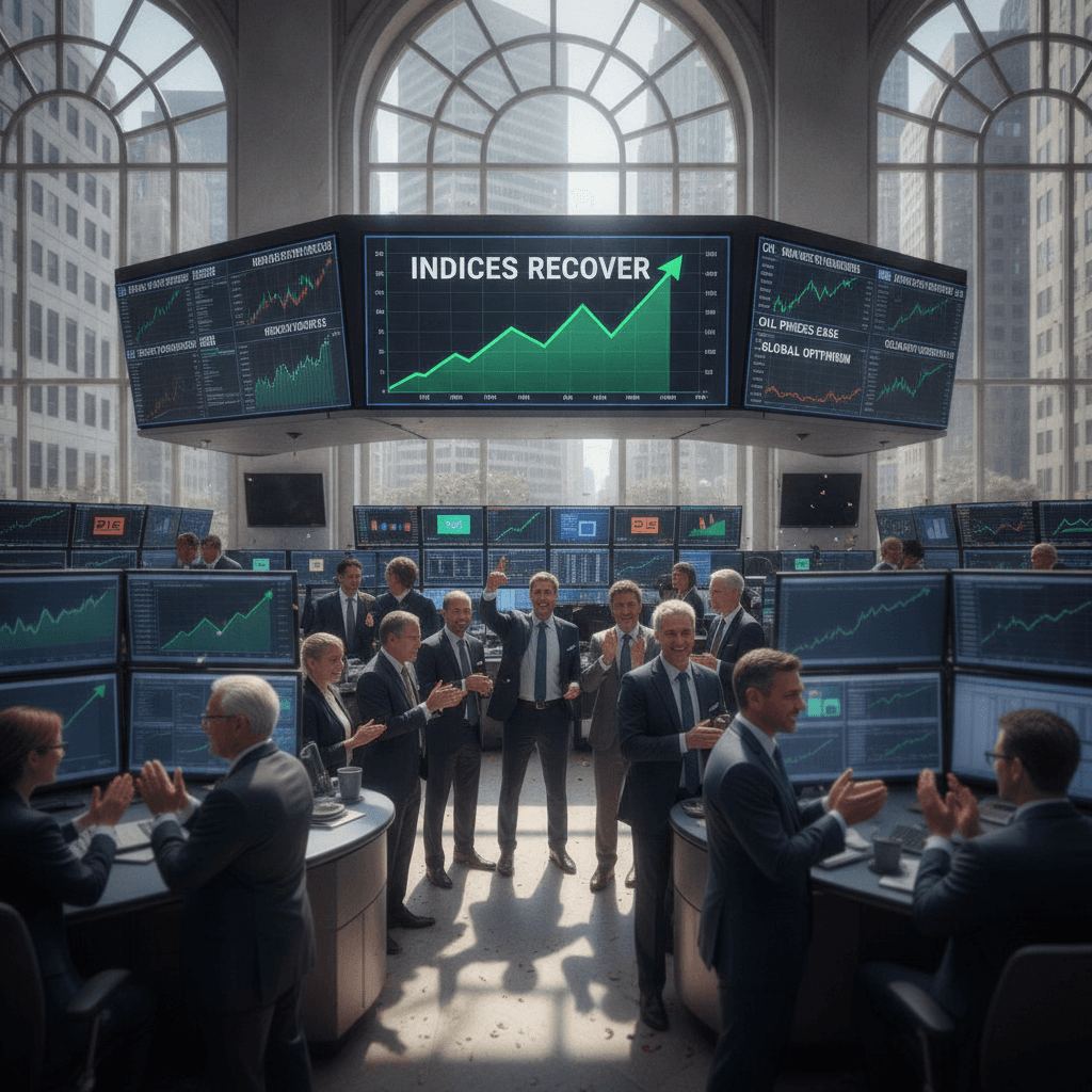 Indices snap four-day losing streak as oil prices ease, positive global cues