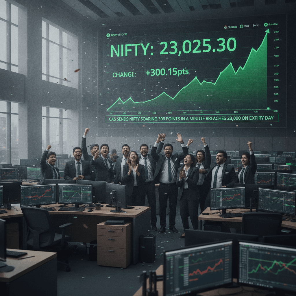 CAS sent Nifty soaring 300 points in a minute to breach 23,000 on expiry day