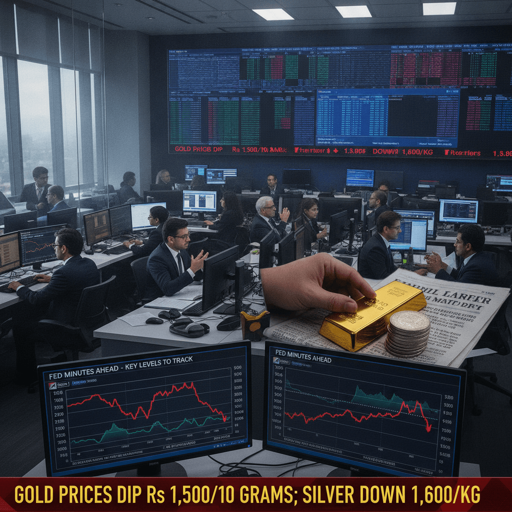 Gold prices dip Rs 1,500/10 grams; silver down Rs 1,600/kg ahead of Fed minutes. Key levels to track